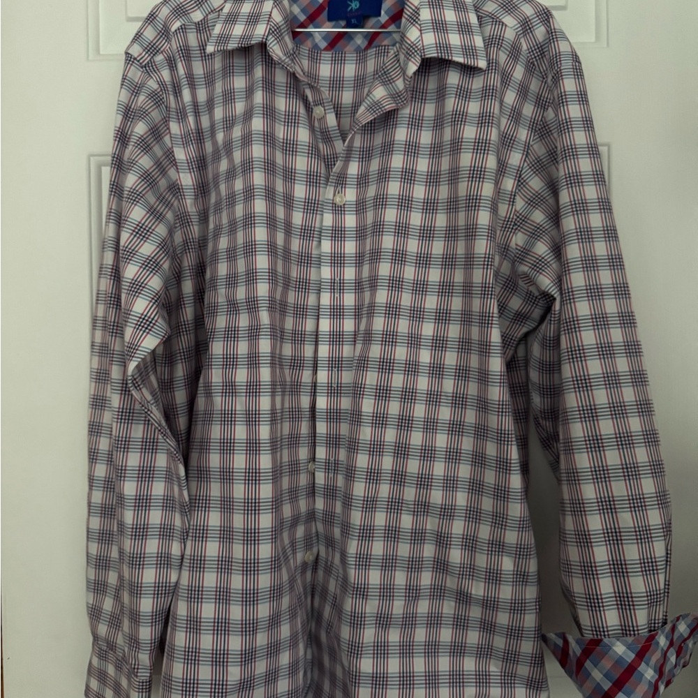 Egara Non-Iron Red, White, & Blue Plaid Button Down Shirt
